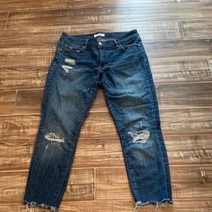 LOFT Dark Blue Distressed Boyfriend Curvy Skinny Jeans SZ 8/29